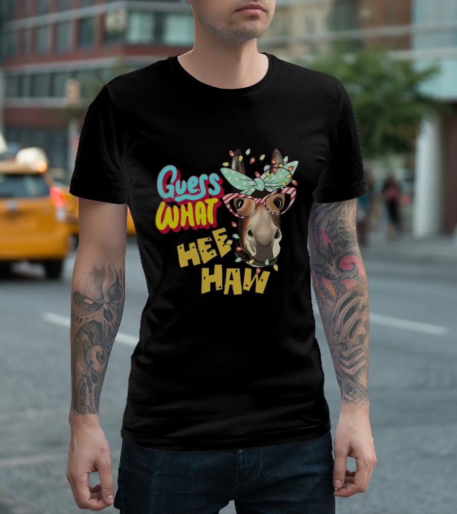 Guess What Hee Haw Christmas Donkey Lights and Glasses T-Shirt