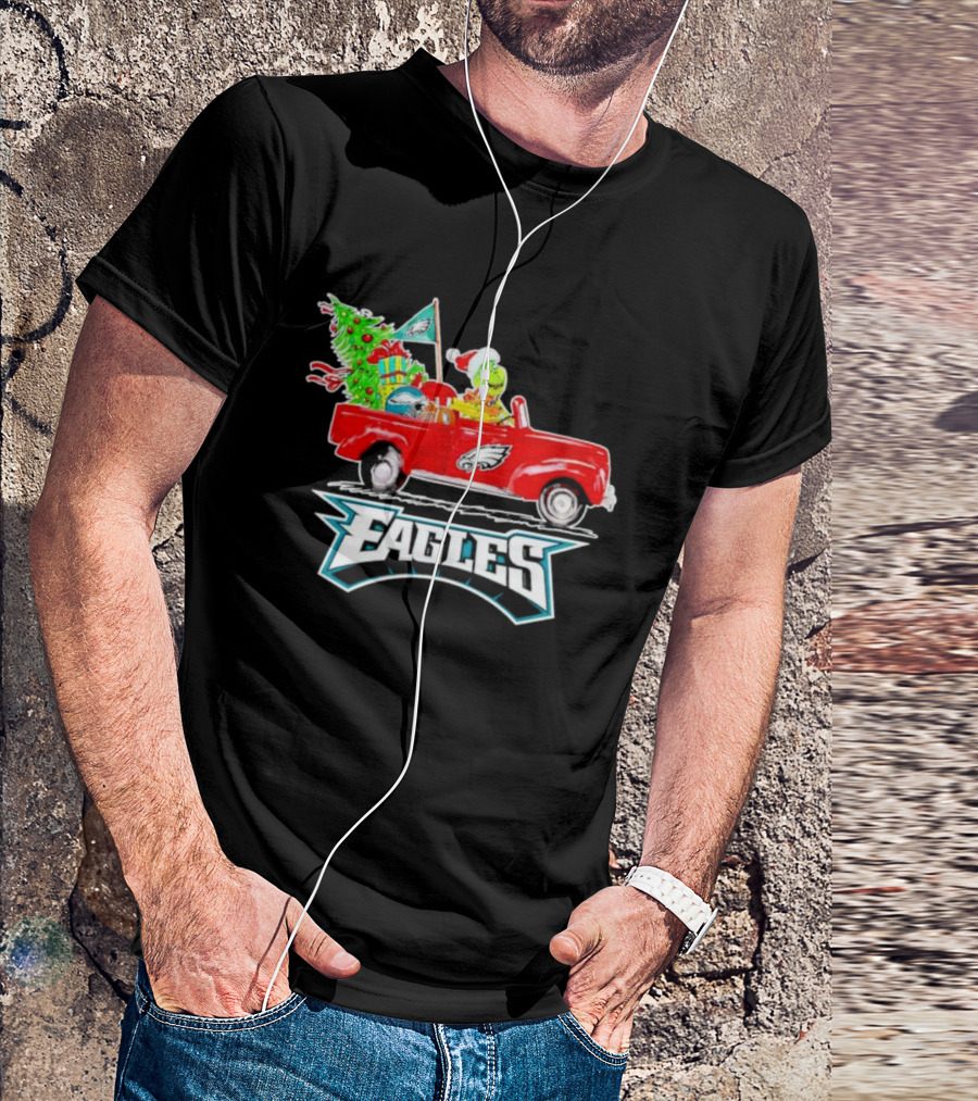 Grinch Dog Driving Red Truck Philadelphia Eagles Christmas Tree T-Shirt