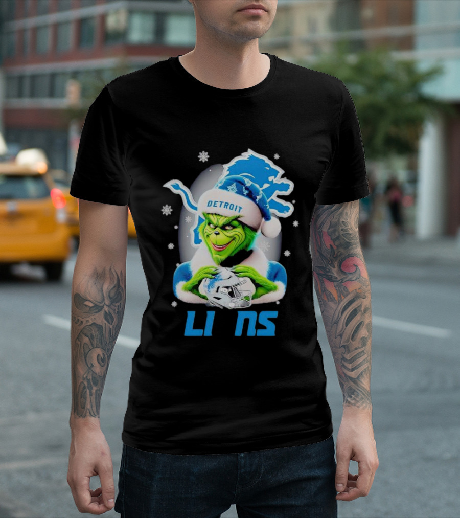 Grinch Loves Detroit Lions Christmas Holiday Football Magic T-Shirt