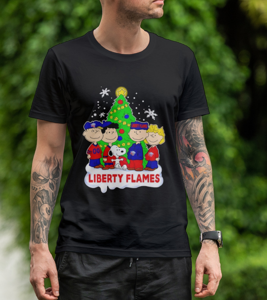 Liberty Flames Peanuts Characters Christmas Tree Snoopy Charlie Brown T-Shirt