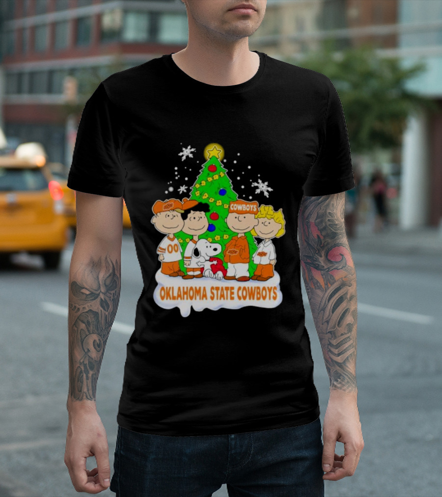 Peanuts Characters Oklahoma State Cowboys Christmas Tree T-Shirt