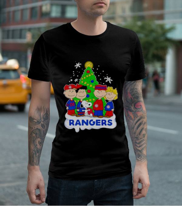 Peanuts Characters Texas Rangers Christmas Tree T-Shirt
