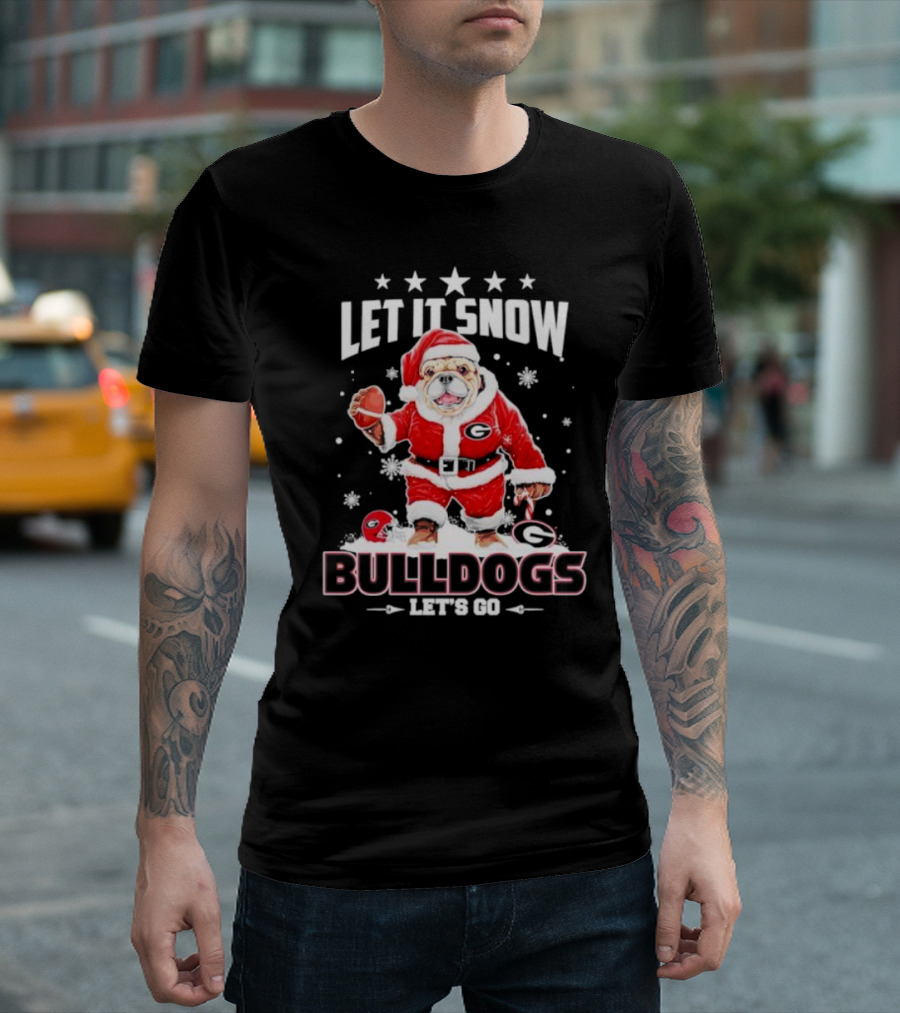 Santa Let It Snow Bulldogs Let's Go Football Christmas T-Shirt