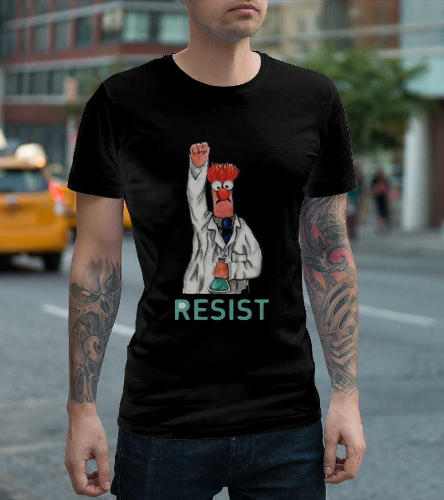 Beaker Fist Raised Resist Muppet Lab Coat Protest T-Shirt