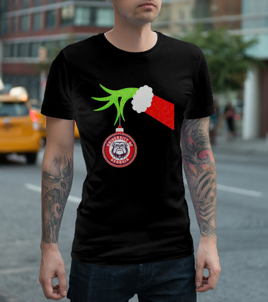 Grinch Hand Holding University of Georgia Bulldogs Christmas T-Shirt
