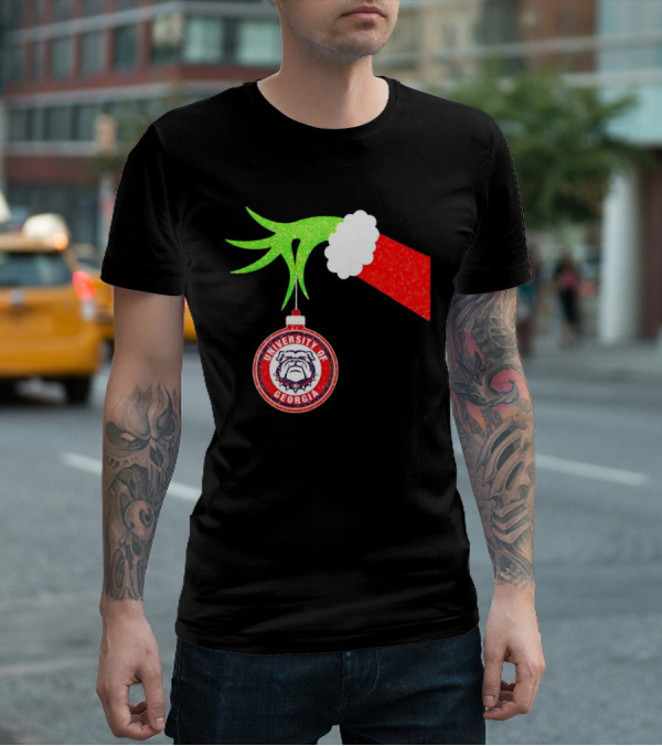 Grinch Hand Holding University Of Georgia Bulldogs Christmas T-Shirt