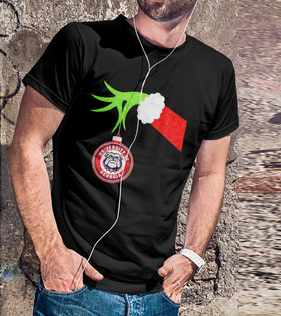 Grinch Hand Holding University Of Georgia Bulldogs Christmas T-Shirt
