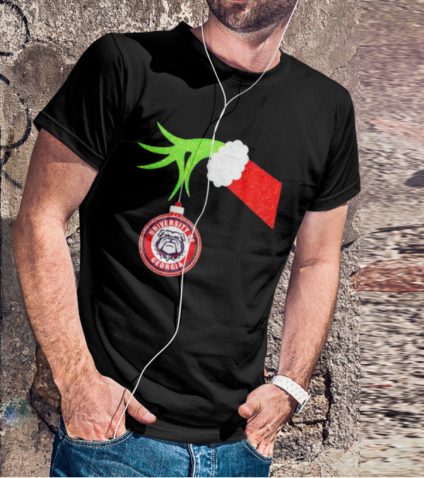 Grinch Hand Holding University Of Georgia Bulldogs Christmas T-Shirt