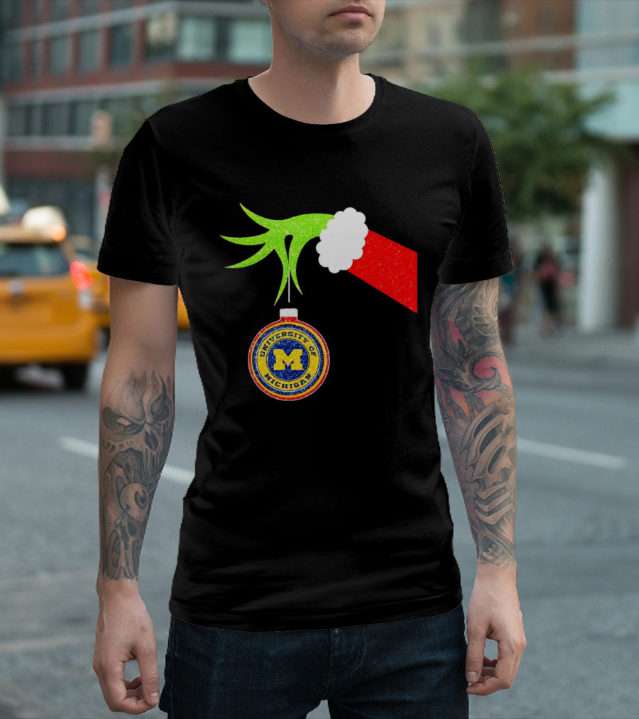 University of Michigan Christmas Grinch Hand T-Shirt