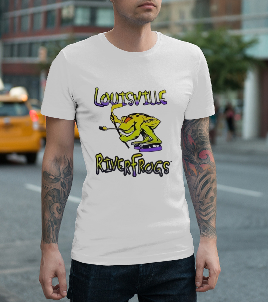 Louisville RiverFrogs Frog Playing Hockey T-Shirt