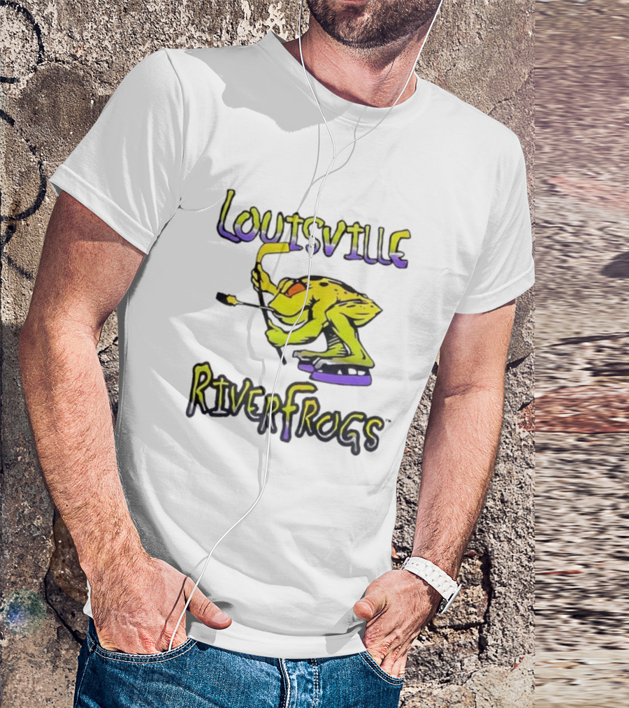 Louisville RiverFrogs Frog Playing Hockey T-Shirt