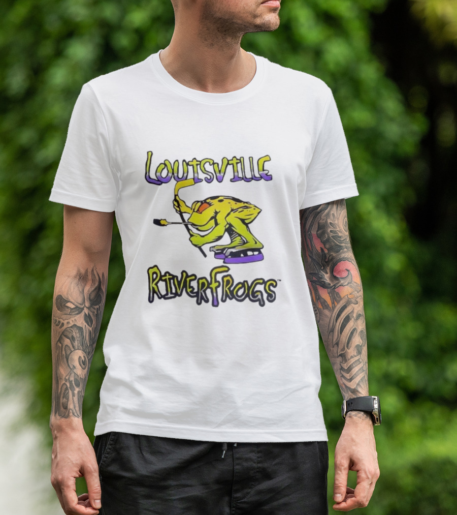 Louisville RiverFrogs Frog Playing Hockey T-Shirt