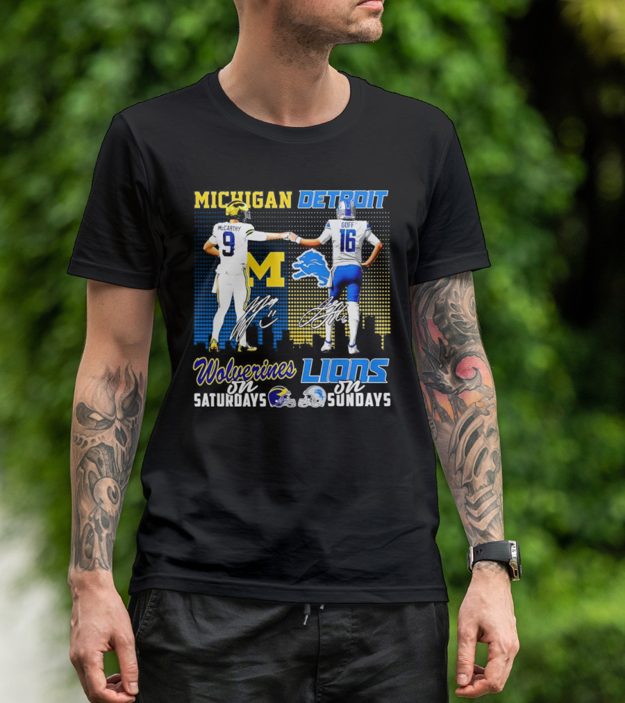 Michigan Wolverines McCarthy On Saturdays Detroit Lions Goff On Sundays T-Shirt