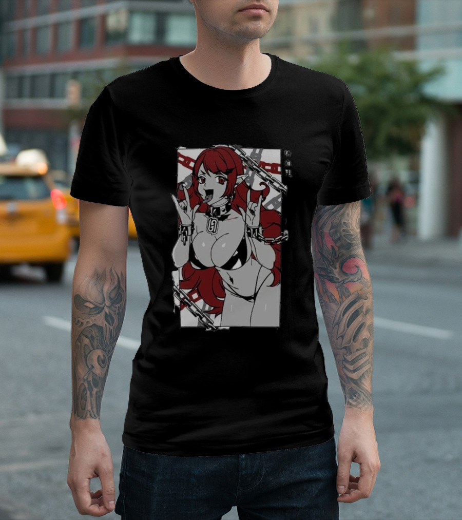 Vampiress Waifu Anime Red Hair Chains Gothic T-Shirt