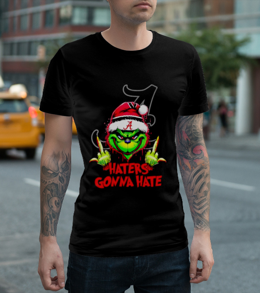 Alabama Crimson Tide Grinch Haters Gonna Hate Middle Finger T-Shirt