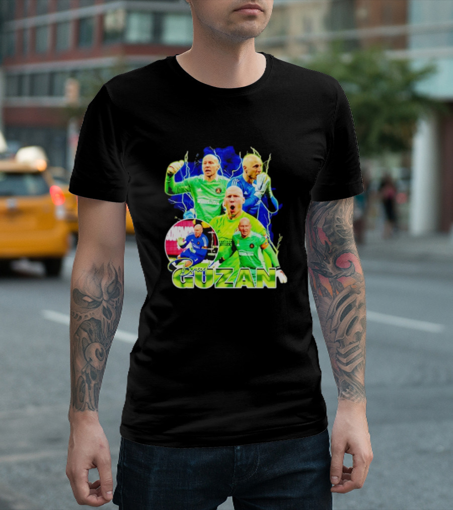Brad Guzan Atlanta United Green and Blue Lightning Soccer Montage T-Shirt