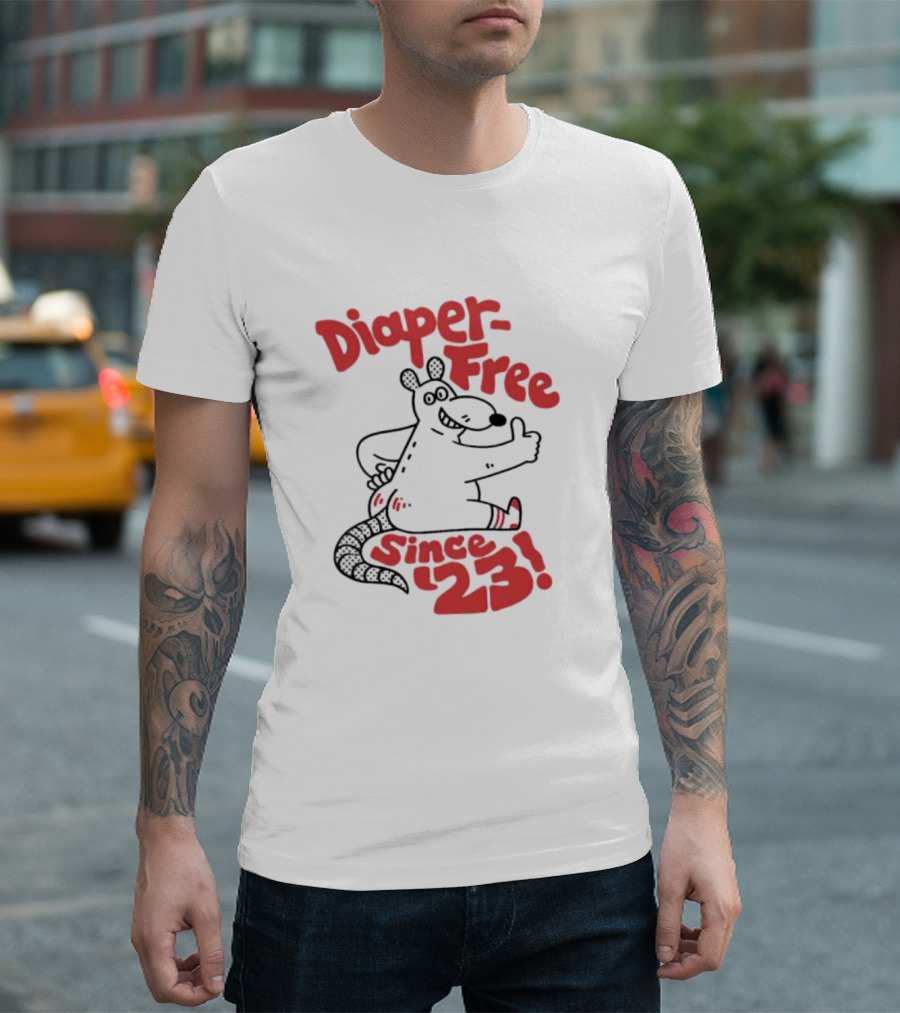 Diaper-Free Since '23 Thumbs Up Armadillo T-Shirt