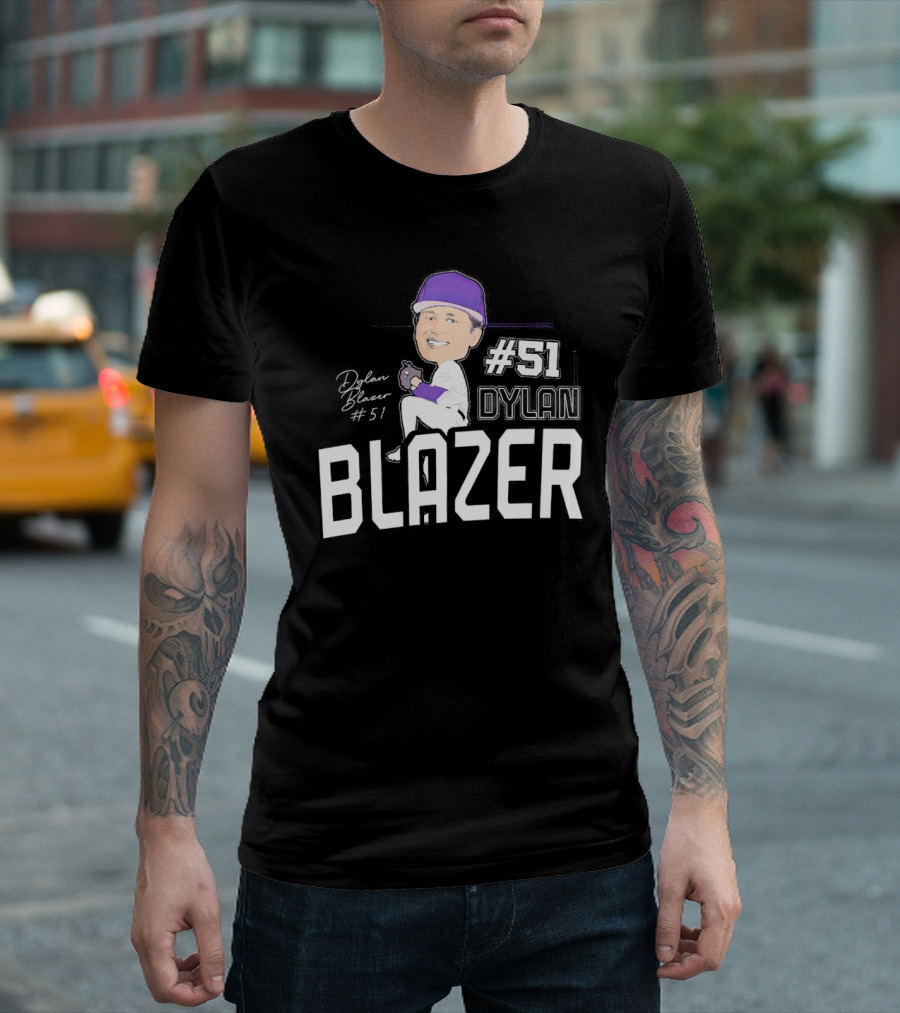 Dylan Blazer #51 Caricature Signature Baseball T-Shirt