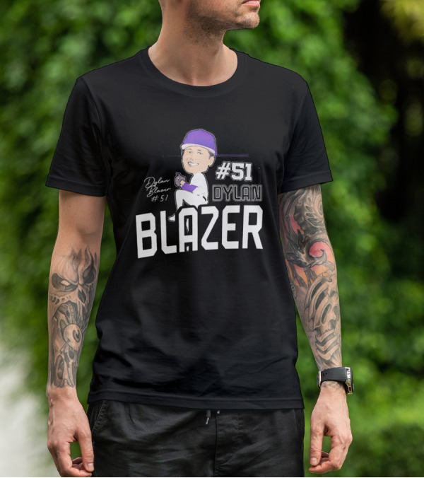 Dylan Blazer #51 Caricature Signature Baseball T-Shirt