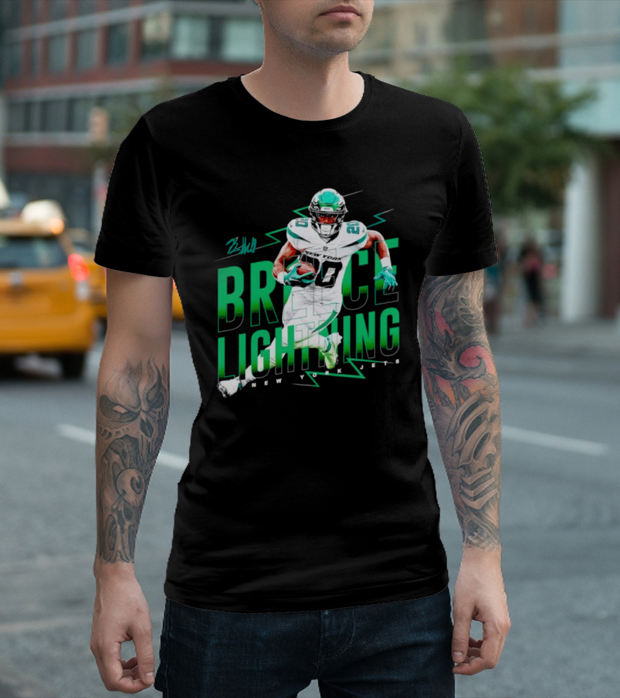Breece Lightning New York Jets Signature Football T-Shirt