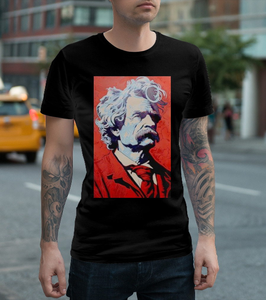 Mark Twain Red And Blue Portrait T-Shirt