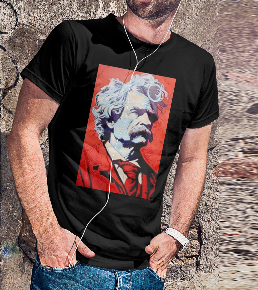 Mark Twain Red And Blue Portrait T-Shirt