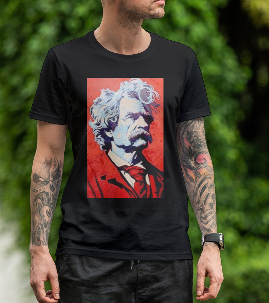 Mark Twain Red And Blue Portrait T-Shirt
