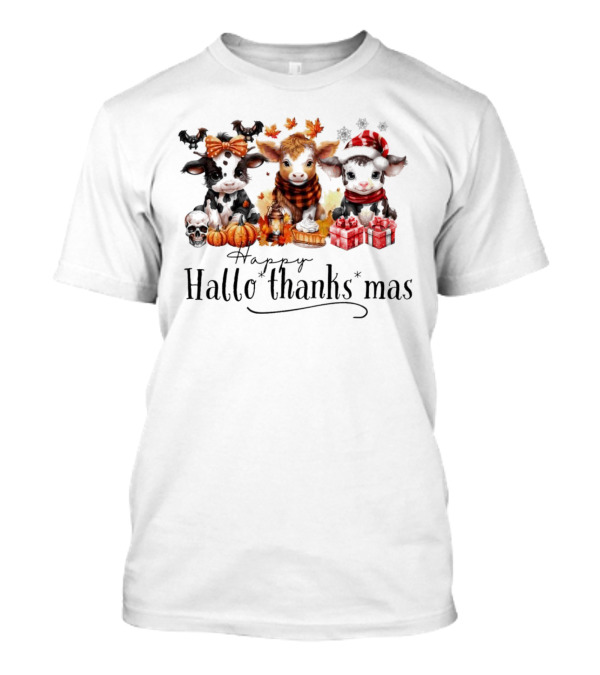Happy HalloThanksMas Baby Cows With Pumpkins And Gifts T-Shirt