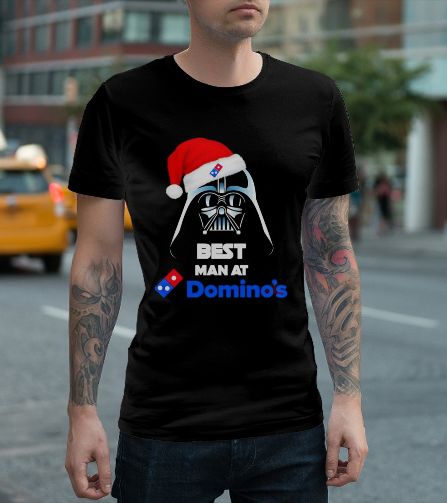 Darth Vader Santa Hat With Best Man At Domino's Christmas T-Shirt