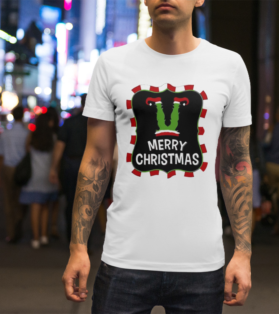 Merry Christmas Green Monster With Santa Hat T-Shirt