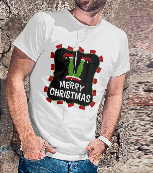 Merry Christmas Green Monster With Santa Hat T-Shirt