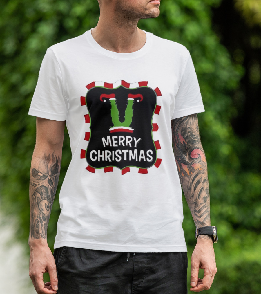 Merry Christmas Green Monster With Santa Hat T-Shirt