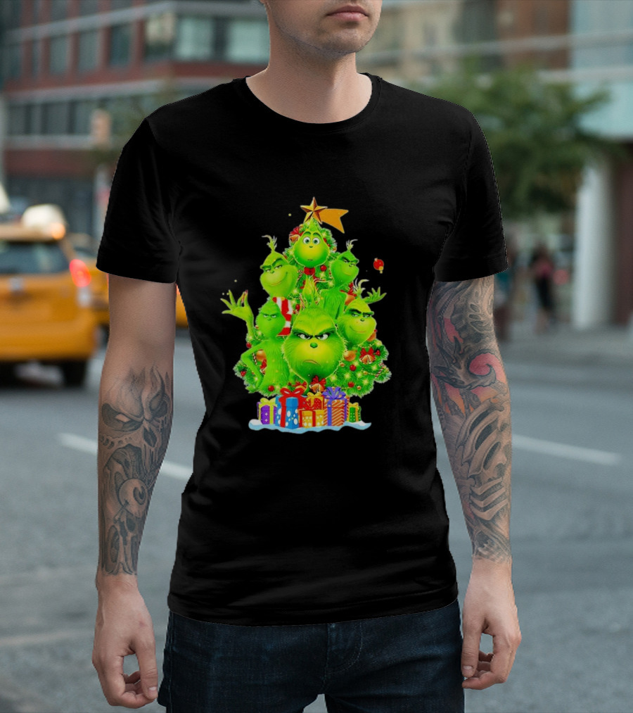 Grinch Christmas Tree with Presents and Star T-Shirt