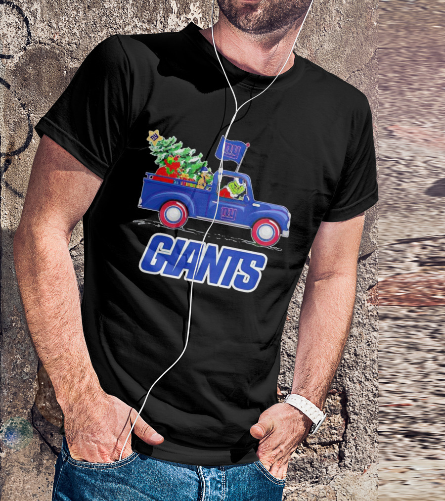 Grinch Driving Christmas Truck New York Giants Holiday T-Shirt