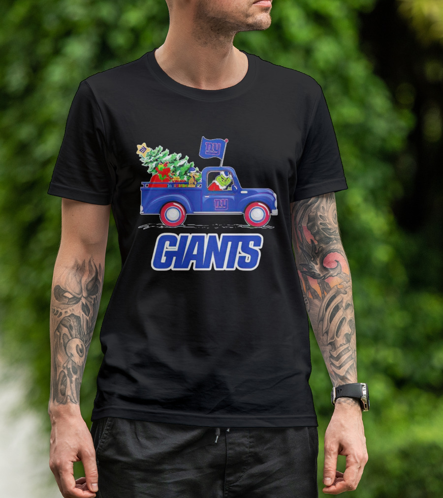 Grinch Driving Christmas Truck New York Giants Holiday T-Shirt