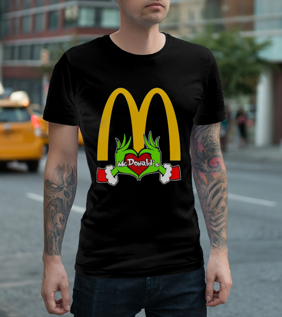 Grinch Holding Heart McDonald’s Logo Christmas T-Shirt