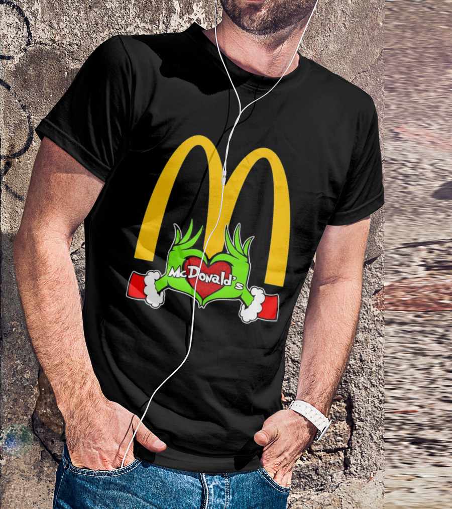 Grinch Holding Heart McDonald’s Logo Christmas T-Shirt