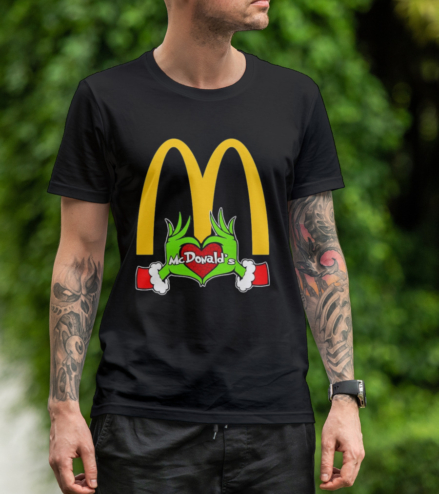 Grinch Holding Heart McDonald’s Logo Christmas T-Shirt