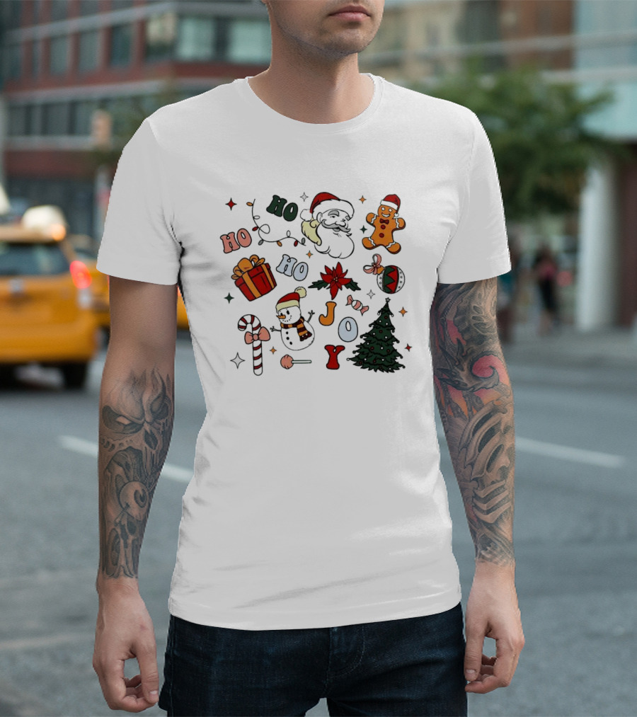 Ho Ho Ho Joy Christmas With Santa Gingerbread And Candy Cane T-Shirt