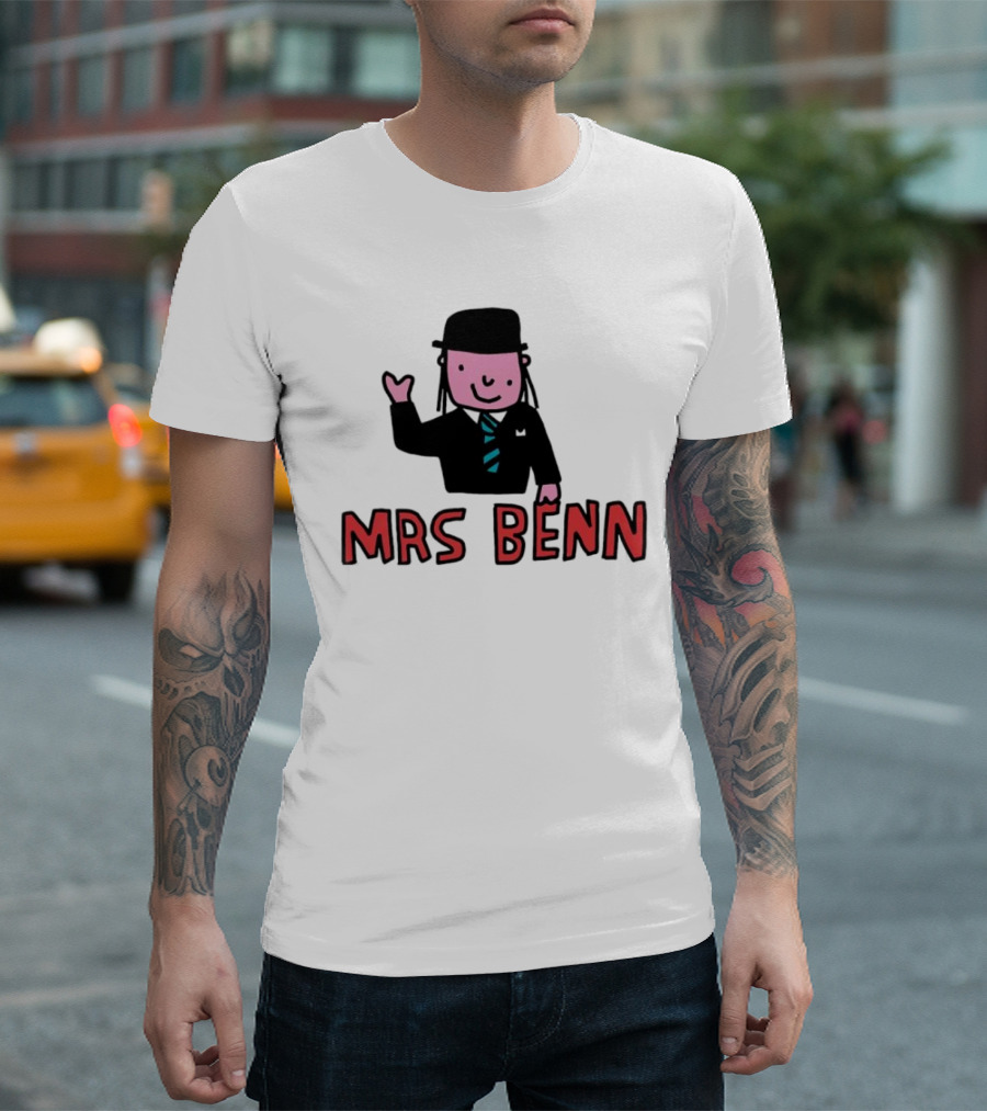 Mrs Benn Cartoon Character in Suit and Tie with Black Bowler Hat T-Shirt