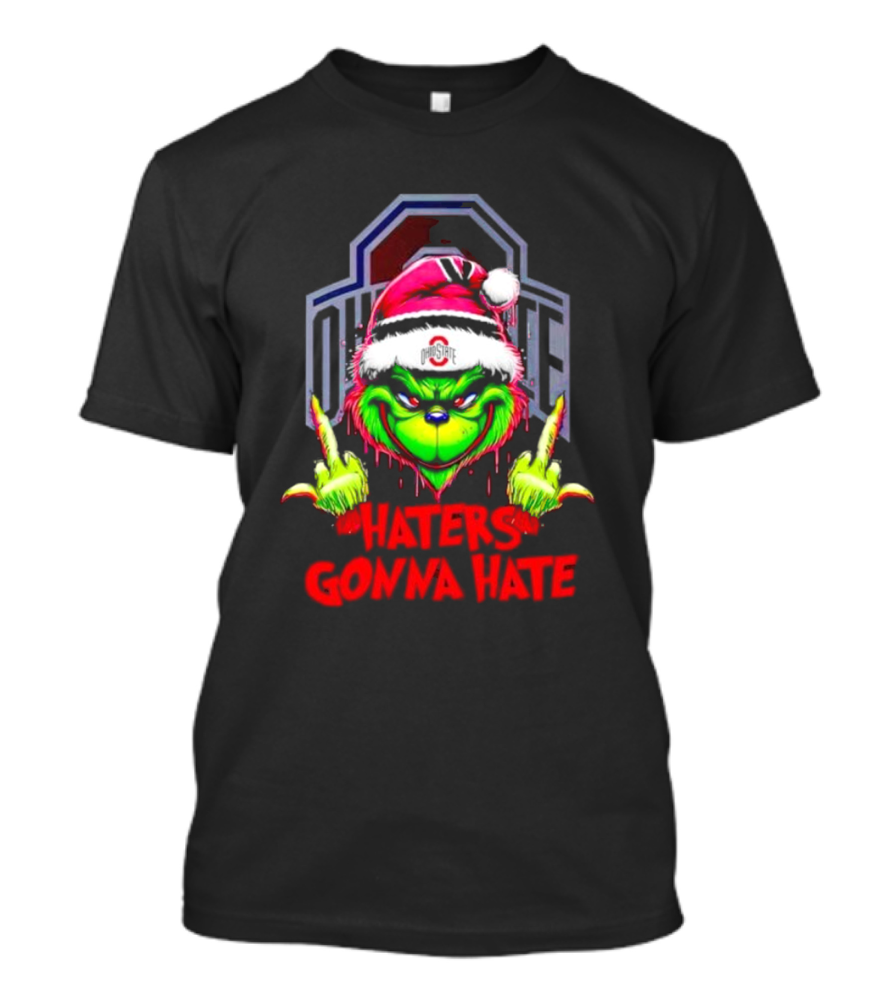 Ohio State Buckeyes Grinch Haters Gonna Hate Santa Middle Finger T-Shirt