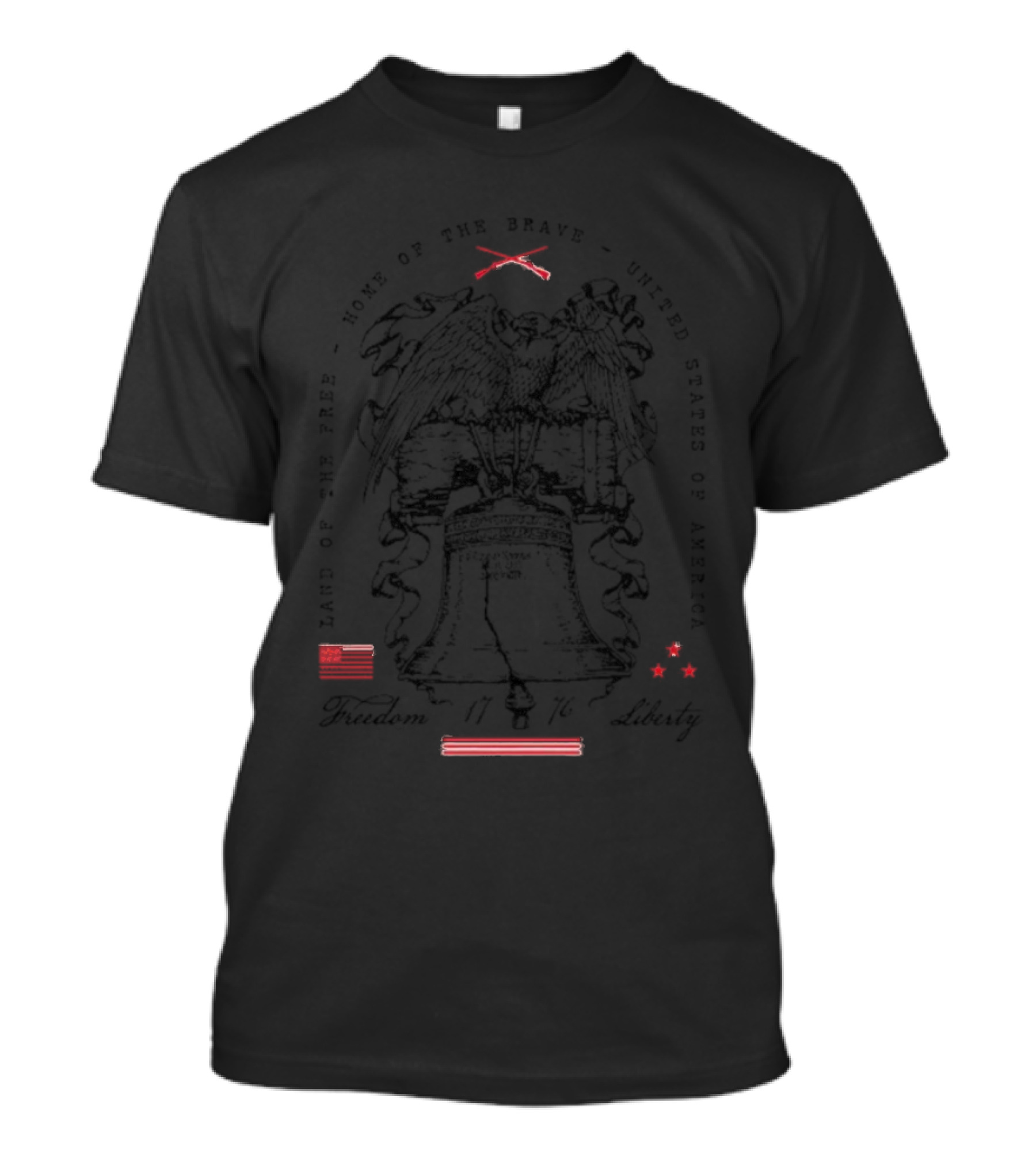 Land Of The Free Home Of The Brave United States Of America Freedom 1776 Liberty Eagle Bell T-Shirt