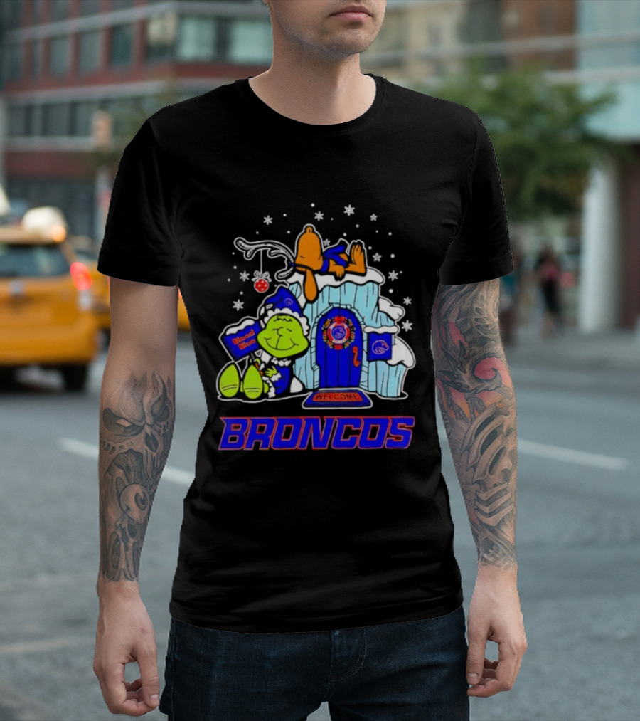 Peanuts Boise State Broncos Grinch Celebrate Merry Xmas T-Shirt