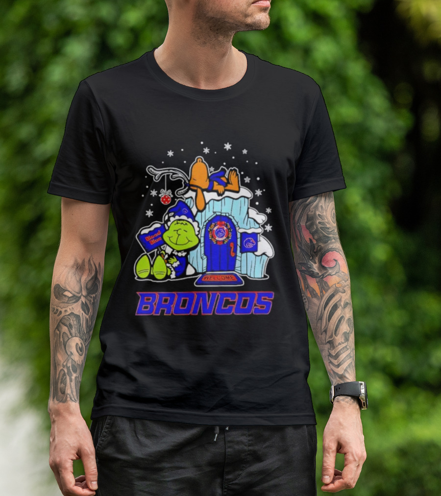 Peanuts Boise State Broncos Grinch Celebrate Merry Xmas T-Shirt