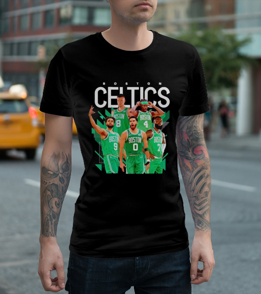 Boston Celtics Starting Five Team Players Green Uniforms T-Shirt