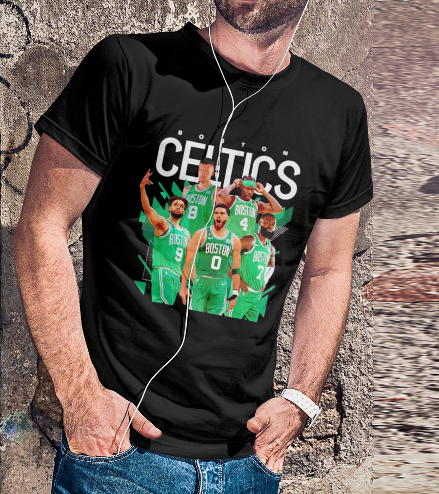 Boston Celtics Starting Five Team Players Green Uniforms T-Shirt