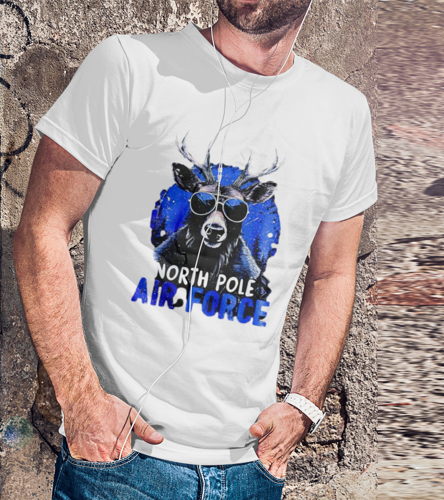 North Pole Air Force Cool Deer In Sunglasses T-Shirt