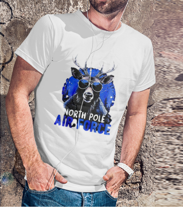 North Pole Air Force Cool Deer In Sunglasses T-Shirt