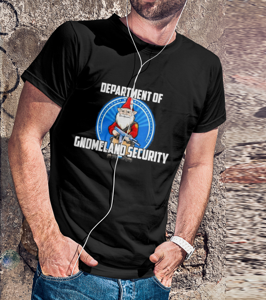 Department Of Gnomeland Security Gnome With Rifle Badge T-Shirt