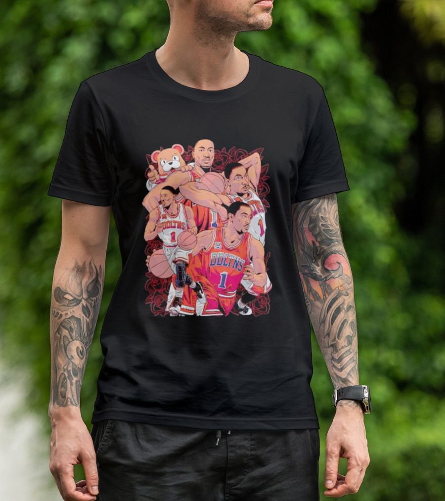 Derrick Rose Cartoon Bold Red Bulls Basketball T-Shirt